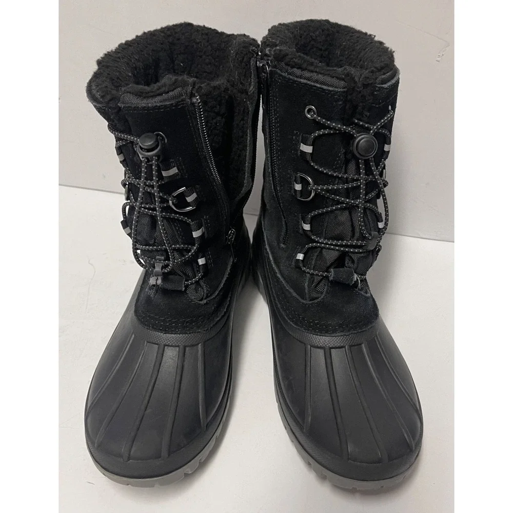 Lands End Youth size 5 Kids Lace Up Black Snow Waterproof Duck Boots‎